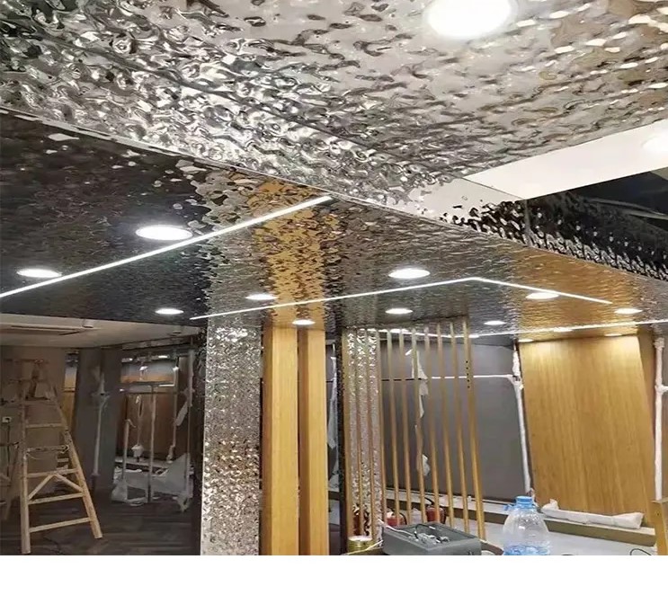 Mirror Silver Water Ripple Stainless Steel Sheet Big Pattern White Decorative Water Ripple Sheet For Wall Decoration Panel